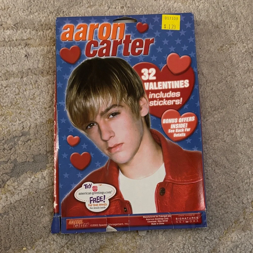 Aaron Carter 2003 Calendar, Valentines, and Postcard Bundle